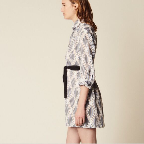 New Sandro Paris Short Lace Shirt Dress collar 40 - Picture 3 of 12